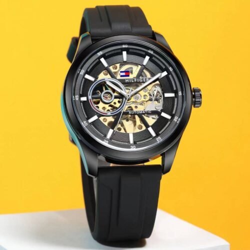 Tommy Hilfiger Watch Automatic Premium Quality Full Black Rubber Strap Watch