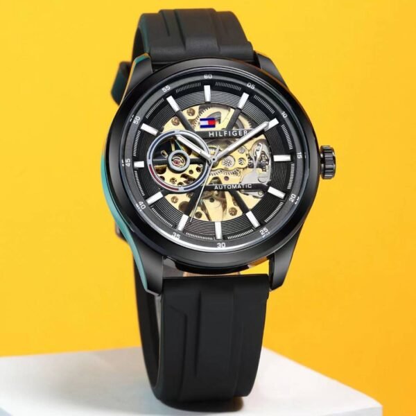 Tommy Hilfiger Automatic Strap Tommy Hilfiger Watch Automatic Premium Quality Full Black Rubber Strap Watch